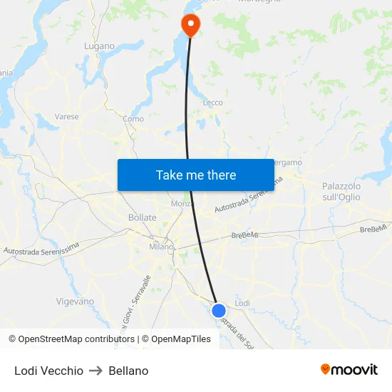 Lodi Vecchio to Bellano map