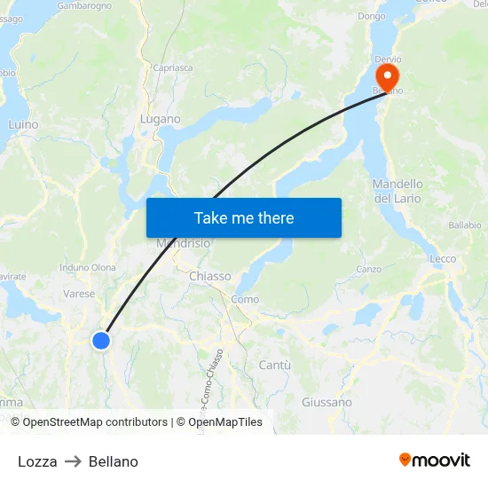 Lozza to Bellano map