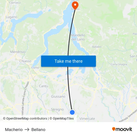 Macherio to Bellano map