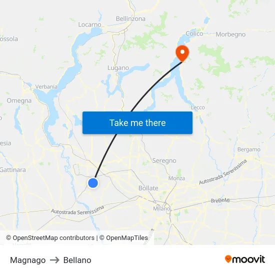 Magnago to Bellano map