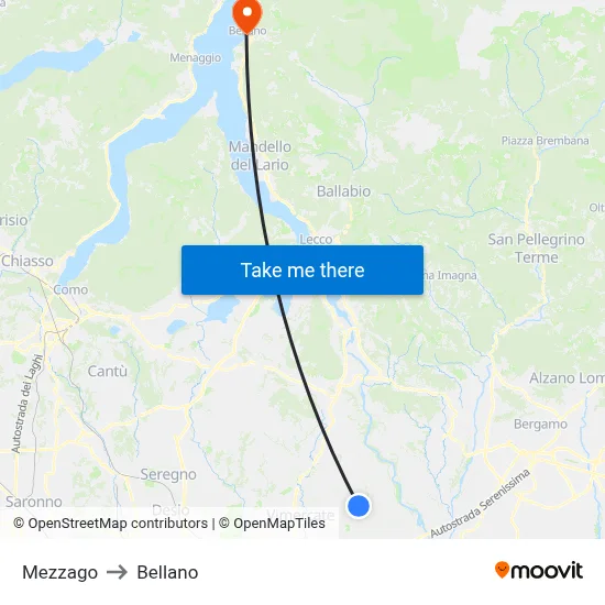 Mezzago to Bellano map