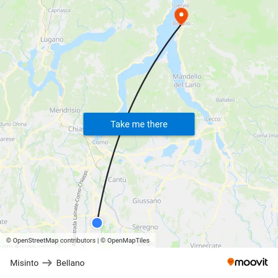 Misinto to Bellano map