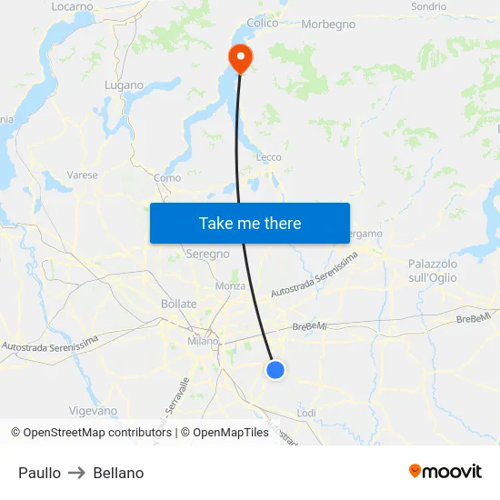 Paullo to Bellano map