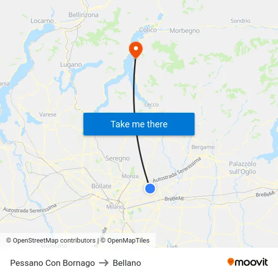 Pessano Con Bornago to Bellano map