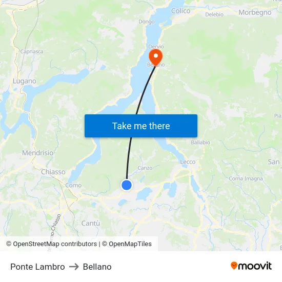 Ponte Lambro to Bellano map