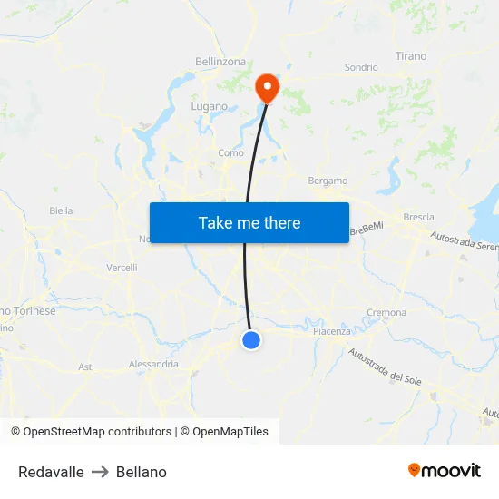 Redavalle to Bellano map