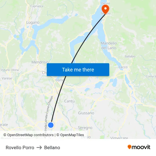 Rovello Porro to Bellano map