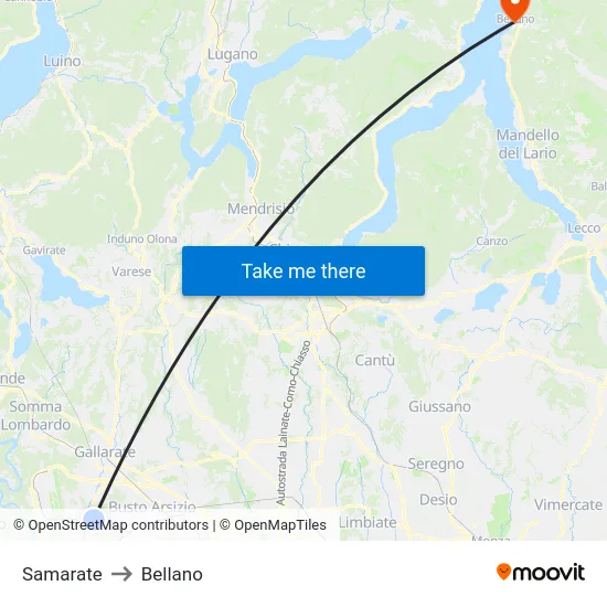 Samarate to Bellano map