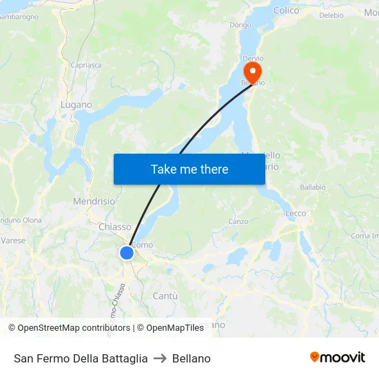 San Fermo Della Battaglia to Bellano map