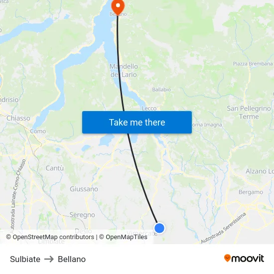Sulbiate to Bellano map