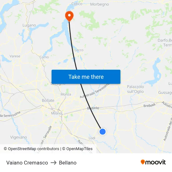Vaiano Cremasco to Bellano map