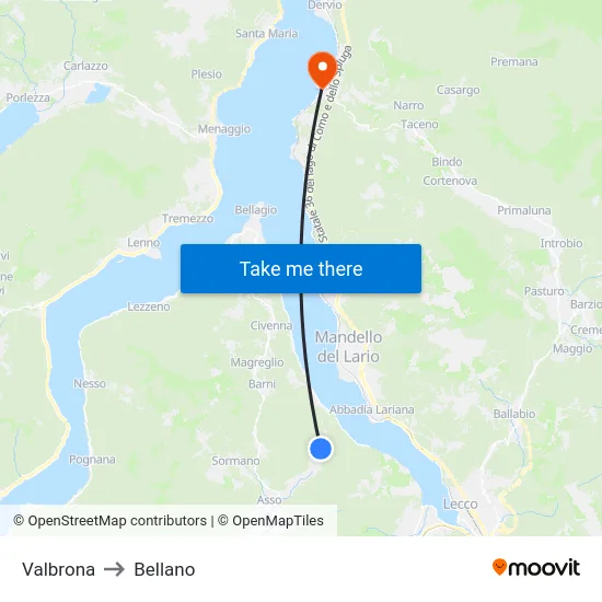 Valbrona to Bellano map