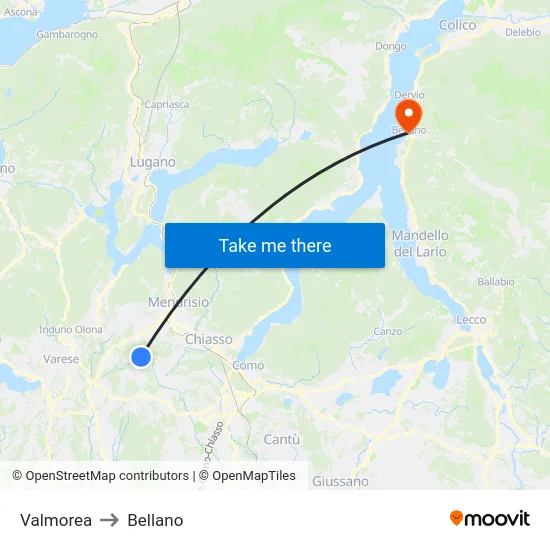 Valmorea to Bellano map