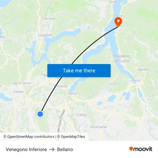 Venegono Inferiore to Bellano map
