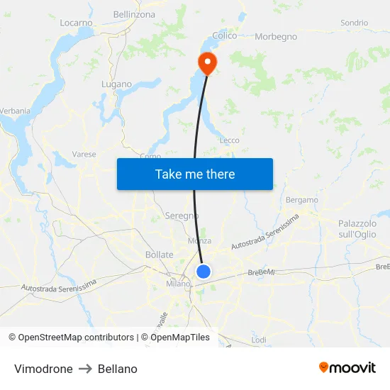 Vimodrone to Bellano map