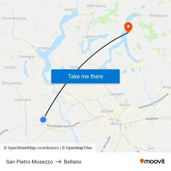 San Pietro Mosezzo to Bellano map