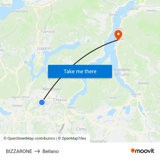 BIZZARONE to Bellano map