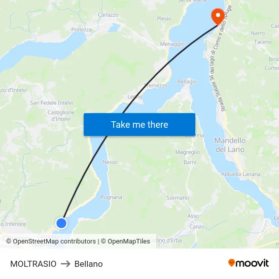 Moltrasio to Bellano map