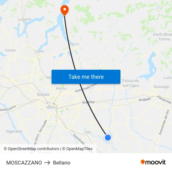 Moscazzano to Bellano map