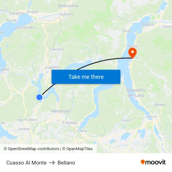 Cuasso Al Monte to Bellano map