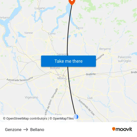 Genzone to Bellano map
