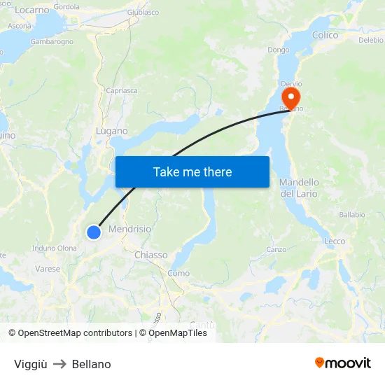 Viggiù to Bellano map