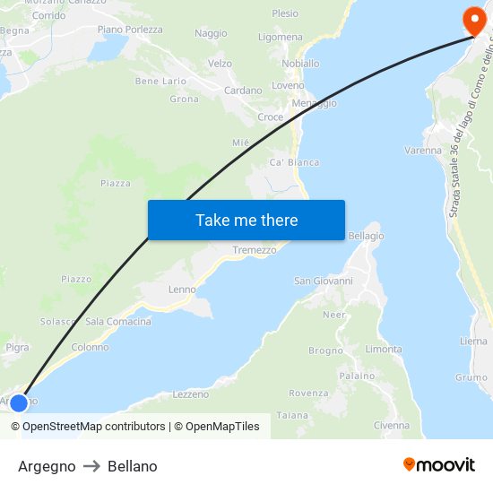 Argegno to Bellano map