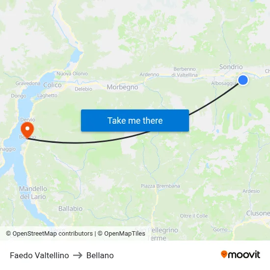 Faedo Valtellino to Bellano map