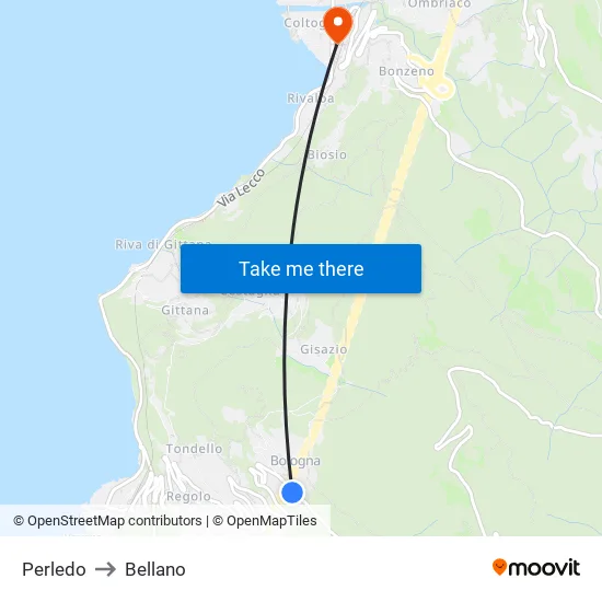 Perledo to Bellano map