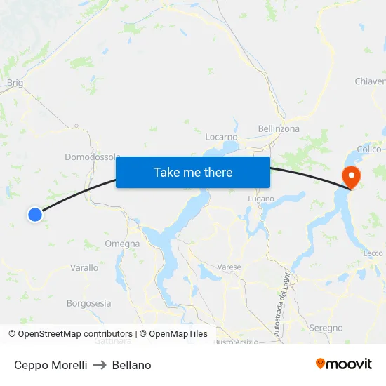 Ceppo Morelli to Bellano map