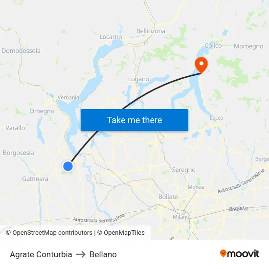 Agrate Conturbia to Bellano map