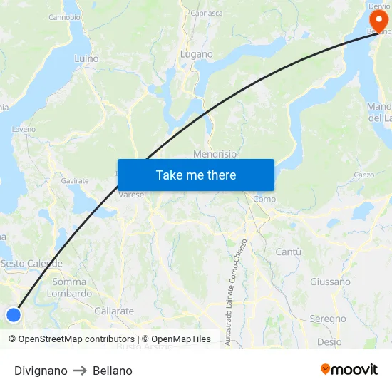 Divignano to Bellano map