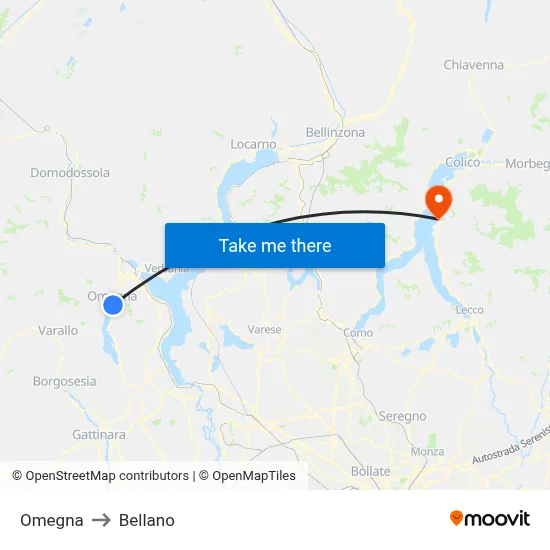 Omegna to Bellano map