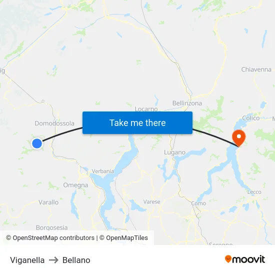 Viganella to Bellano map