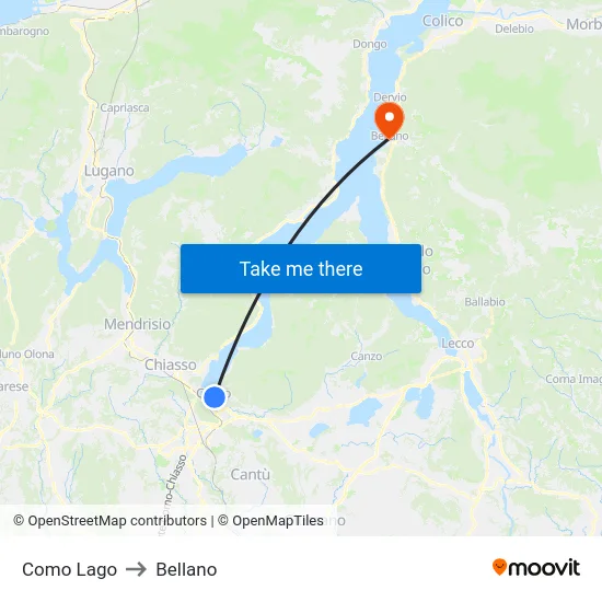 Como Lago to Bellano map