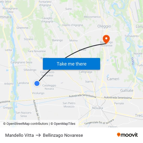 Mandello Vitta to Bellinzago Novarese map