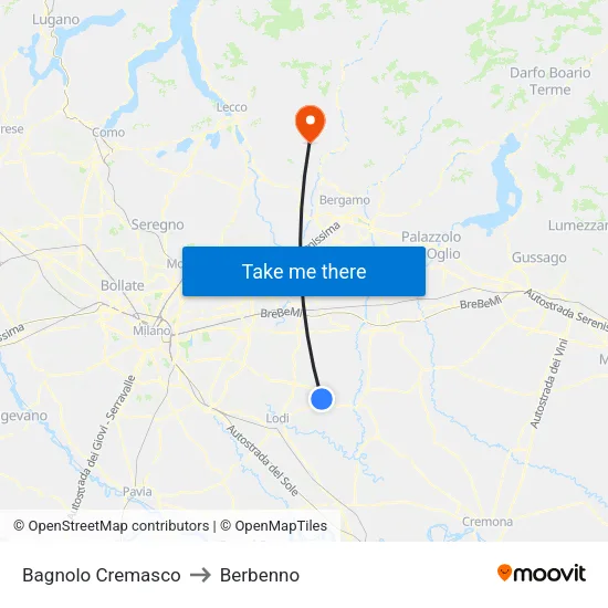 Bagnolo Cremasco to Berbenno map