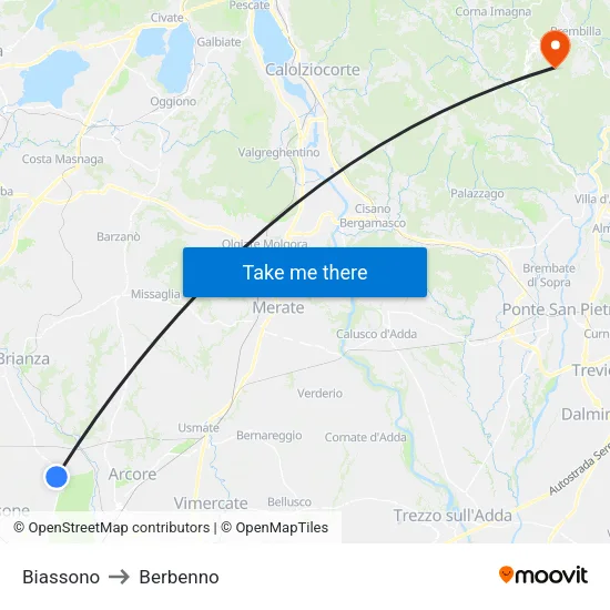 Biassono to Berbenno map