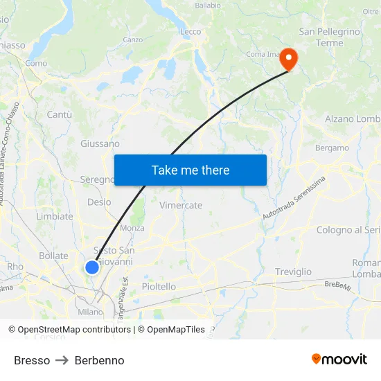 Bresso to Berbenno map