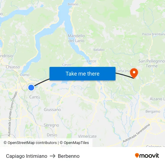 Capiago Intimiano to Berbenno map