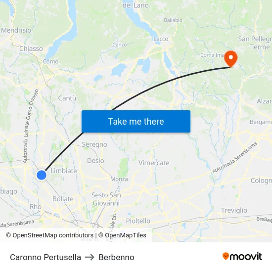 Caronno Pertusella to Berbenno map