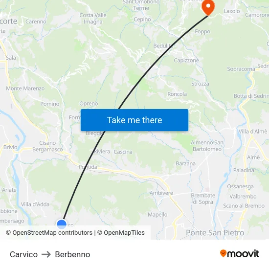 Carvico to Berbenno map