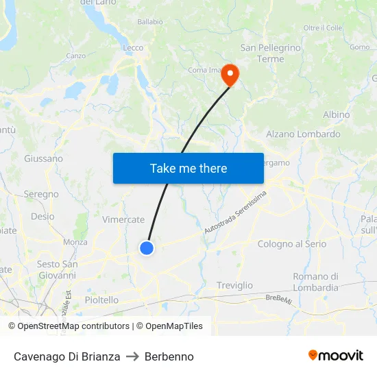 Cavenago Di Brianza to Berbenno map