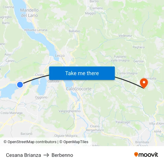 Cesana Brianza to Berbenno map