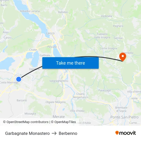 Garbagnate Monastero to Berbenno map