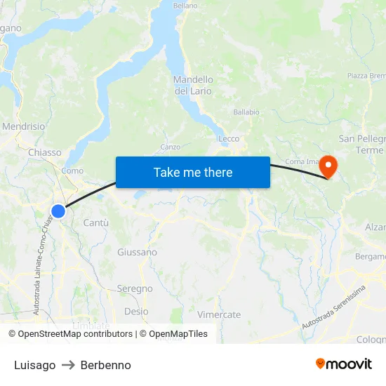 Luisago to Berbenno map