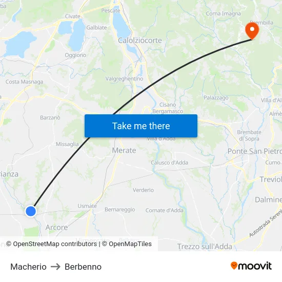 Macherio to Berbenno map