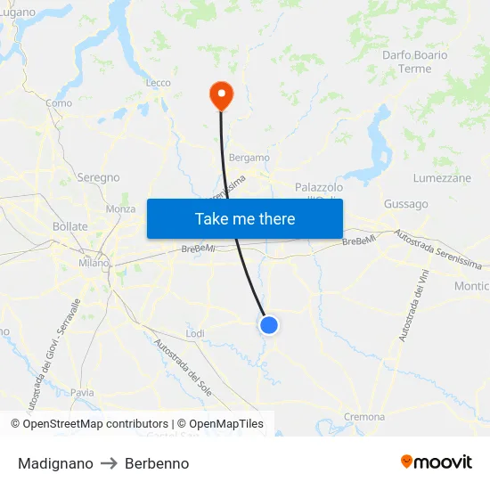 Madignano to Berbenno map