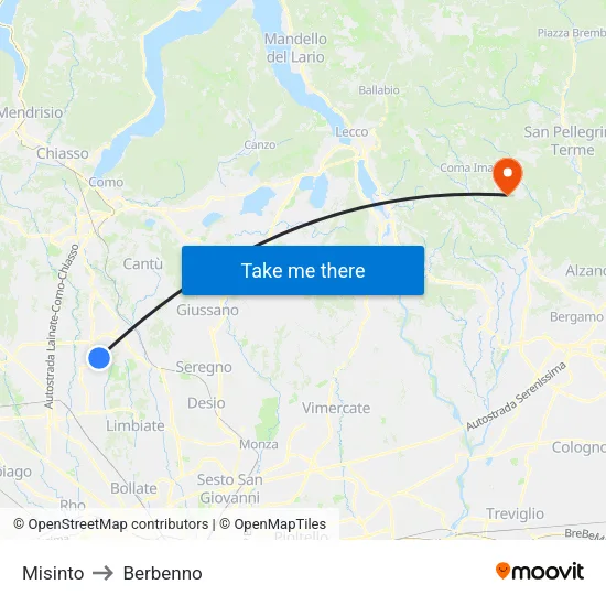 Misinto to Berbenno map