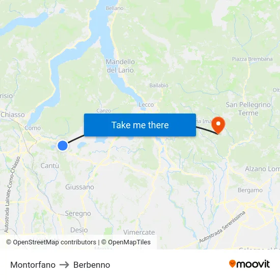 Montorfano to Berbenno map